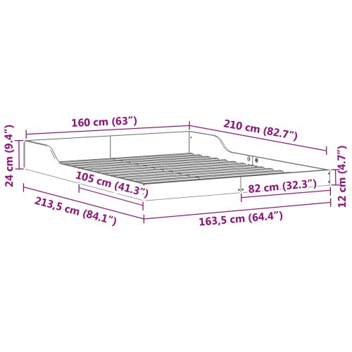 Sengestel 160 x 210 cm i massiv fyrretræ - hvid