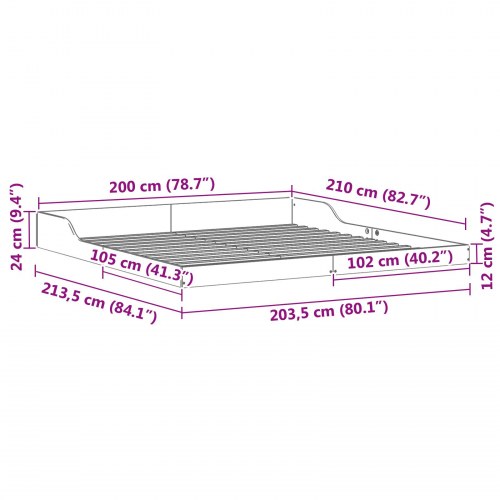 Sengestel i massivt fyrretræ 200 x 210 cm - hvid