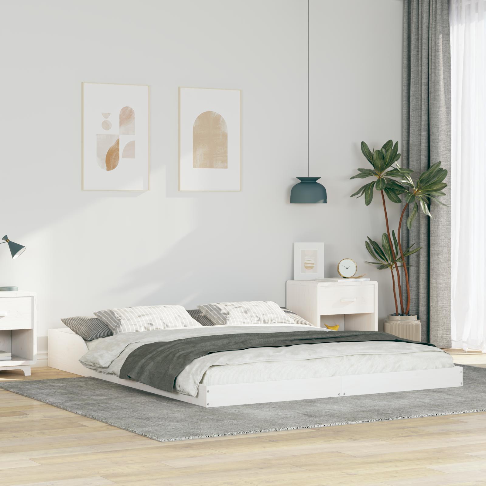 Sengestel i hvid fyrretræ - 140 × 220 cm platform sengeramme