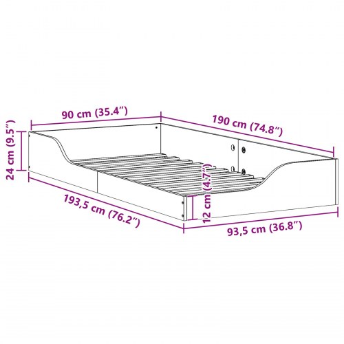 Gulv seng ramme Hvid 90 x 190 cm Massivt fyrretræ