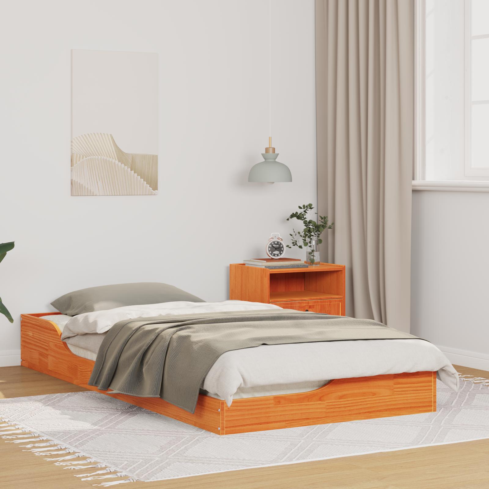 Sengestel i massivt fyr - voks brun 90 × 190 cm (platform)