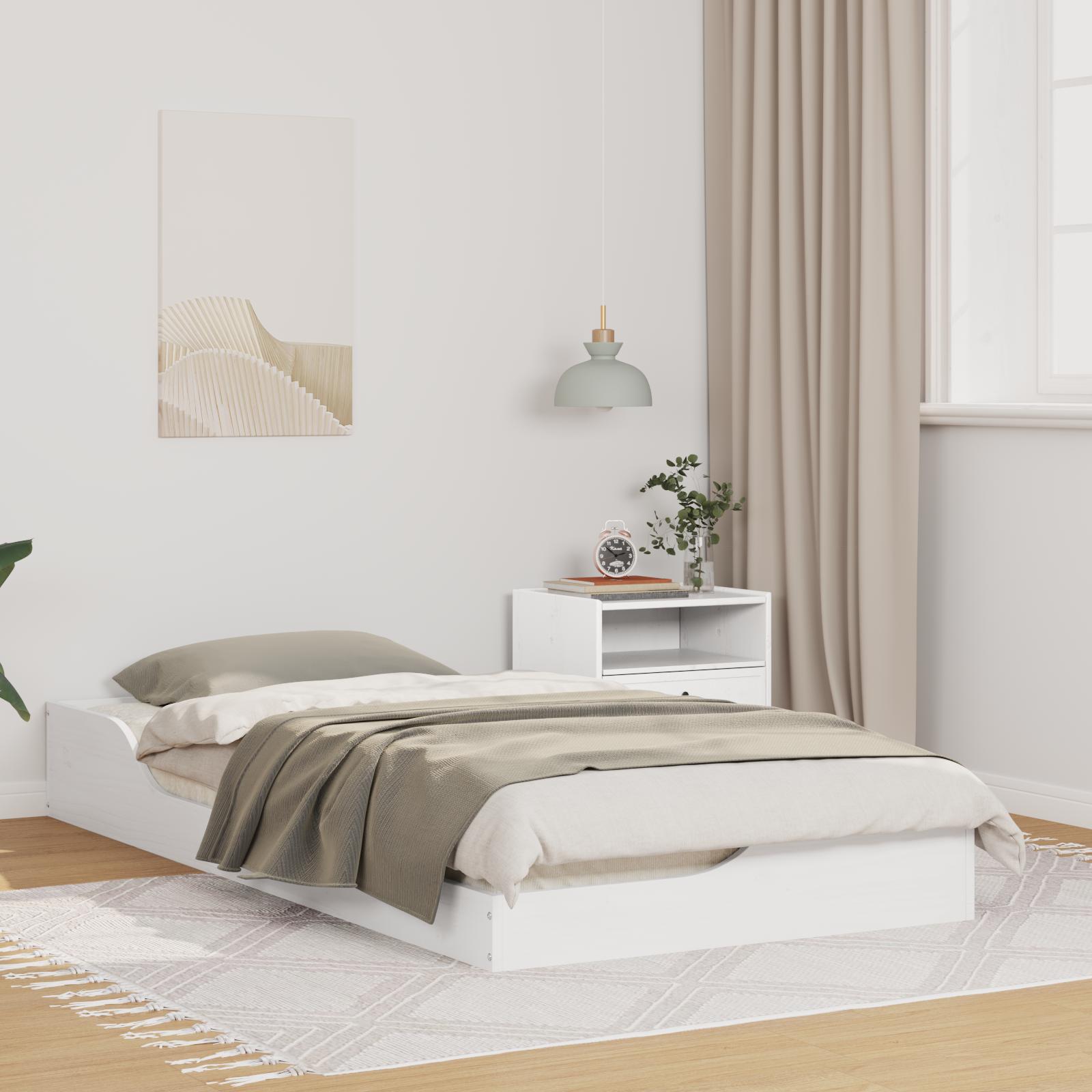 Sengestel i massiv fyrretræ - hvid 75 × 190 cm platformsseng