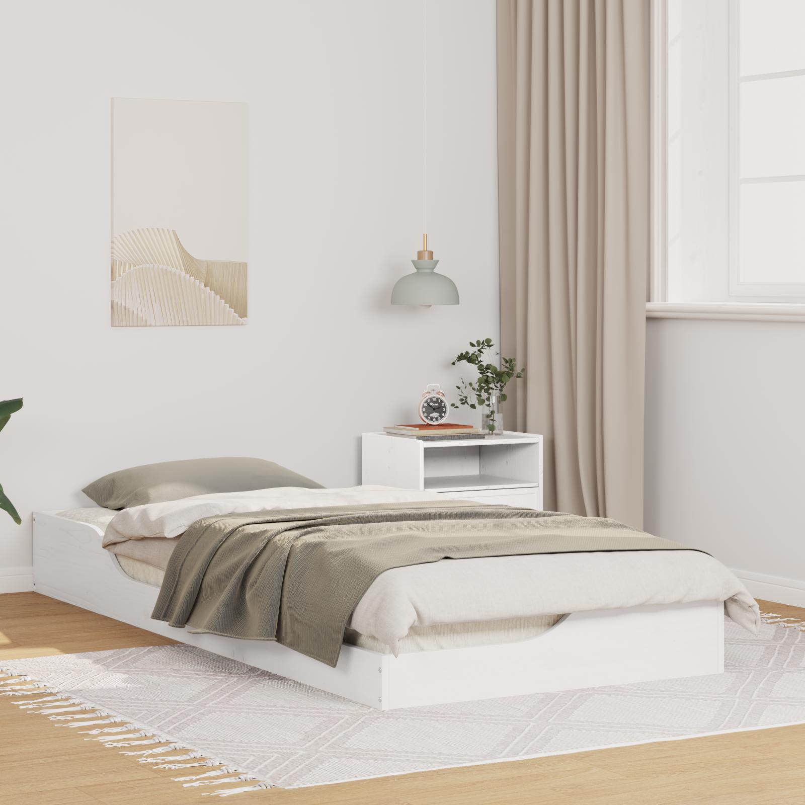 Gulv seng ramme Hvid 90 x 210 cm Massivt fyrretræ