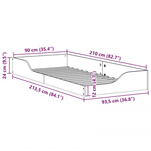Sengestel i massiv fyrretræ 90 x 210 cm - hvid
