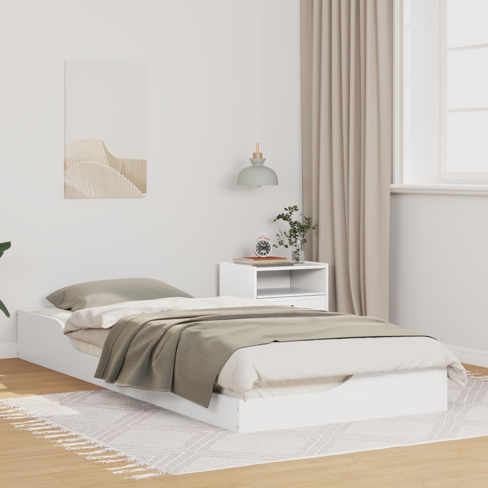Gulv seng ramme Hvid 90 x 220 cm Massivt fyrretræ