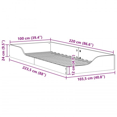 Sengestel i massiv fyrretræ 100 x 220 cm - hvid