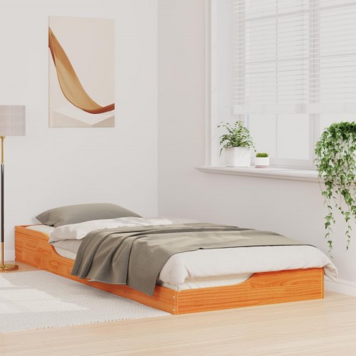 Sengestel voksbrun 100 x 220 cm i massiv fyrretræ