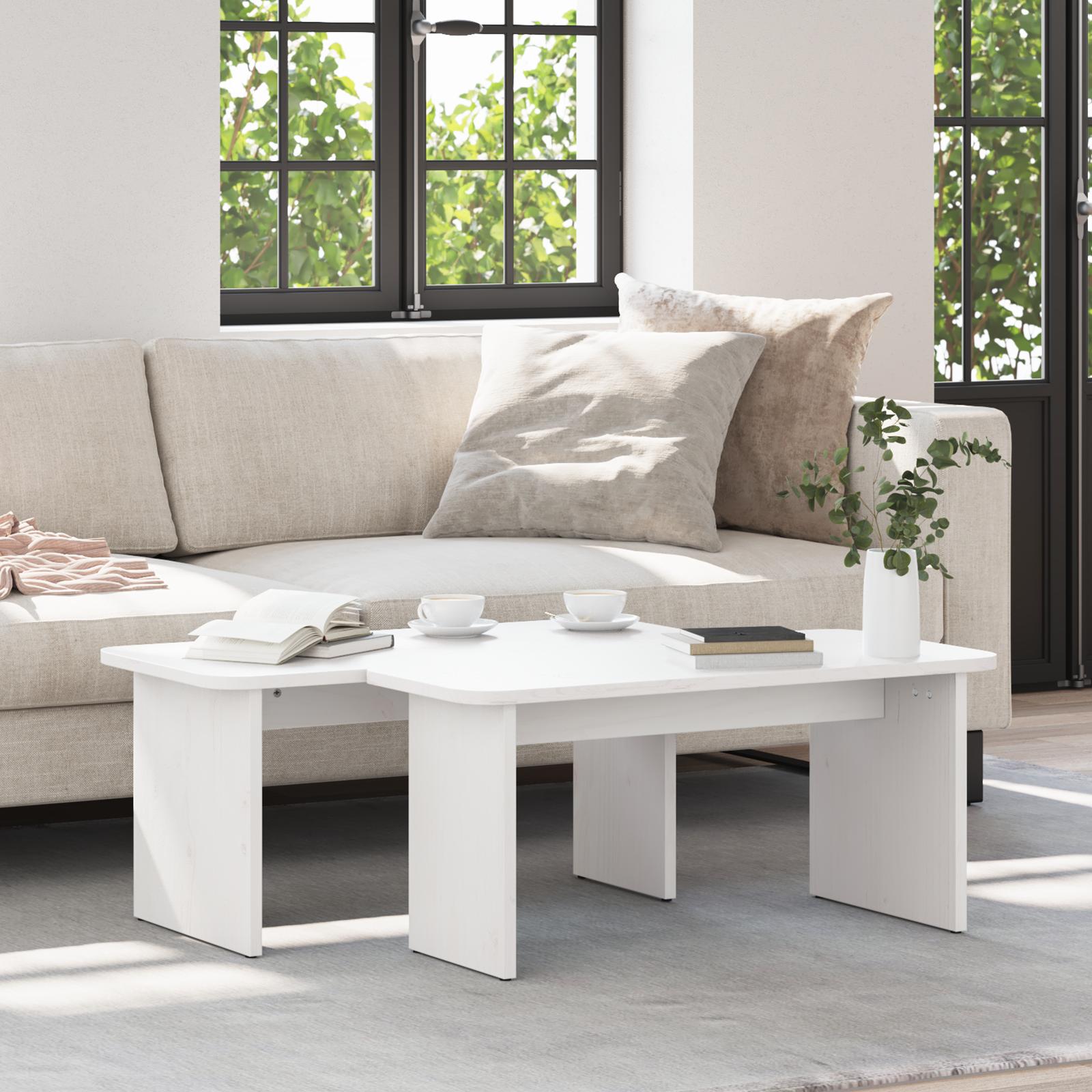 Sofabord Hvid 100 x 69 x 35.5 cm Massivt fyrretræ
