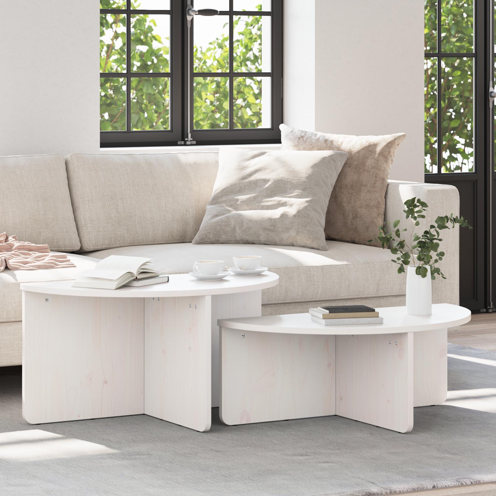 Sofabord 2 stk Hvid 79 x 39.5 x 40 cm Massivt fyrretræ