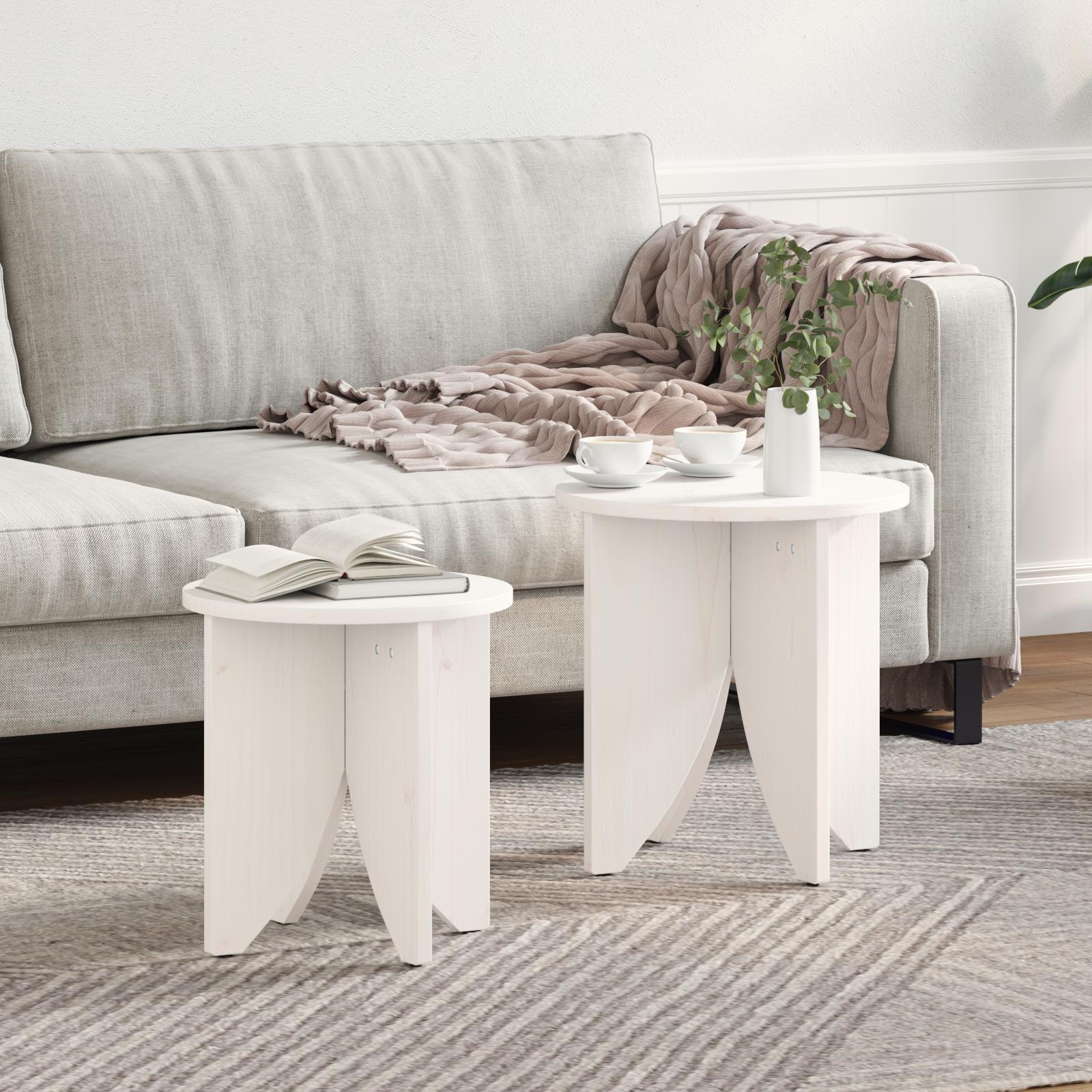 Sofabord 2 stk Hvid 41,5 x 41,5 x 44 cm Massivt fyrretræ