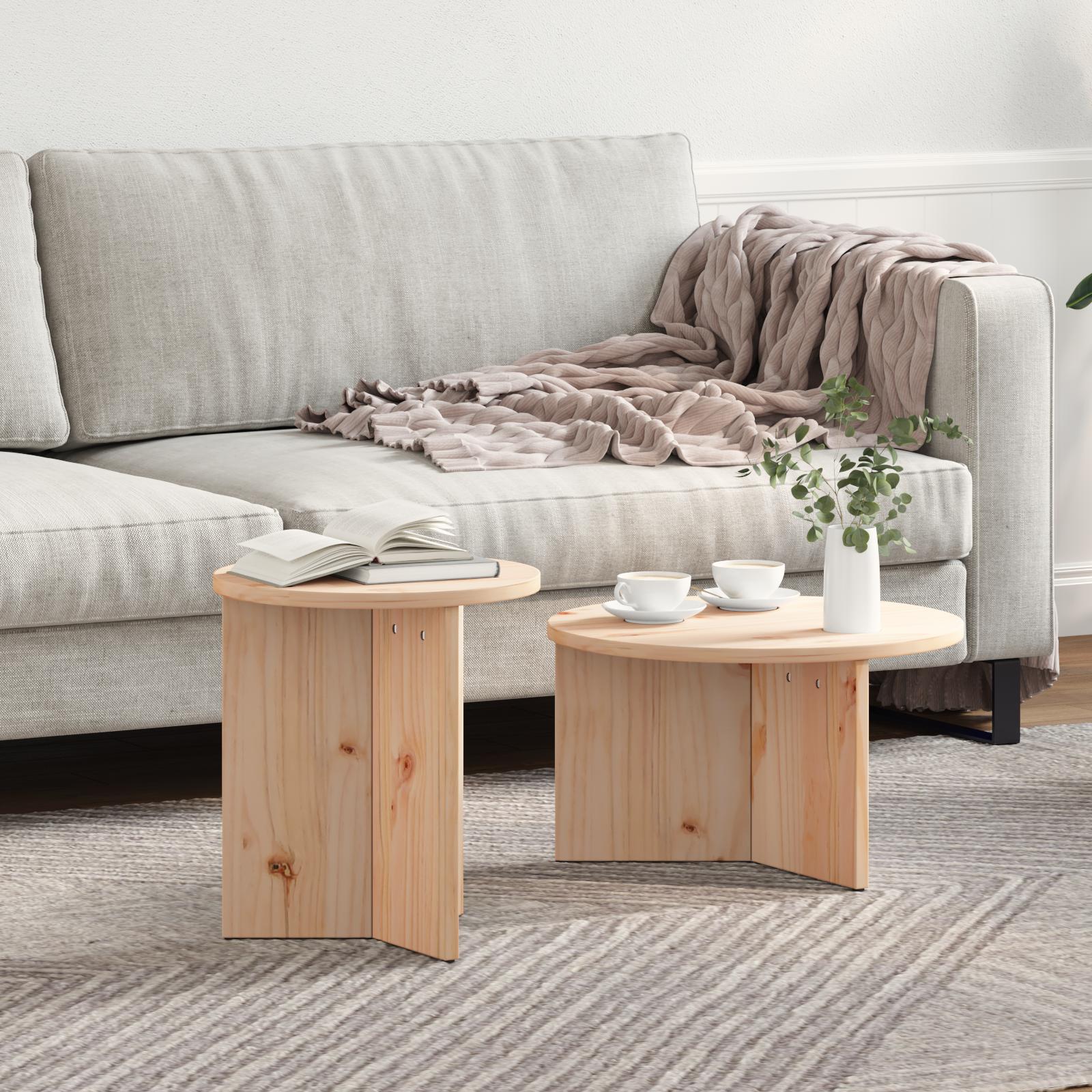 Sofabord 2 stk Naturfarvet 49 x 49 x 28 cm Massivt fyrretræ