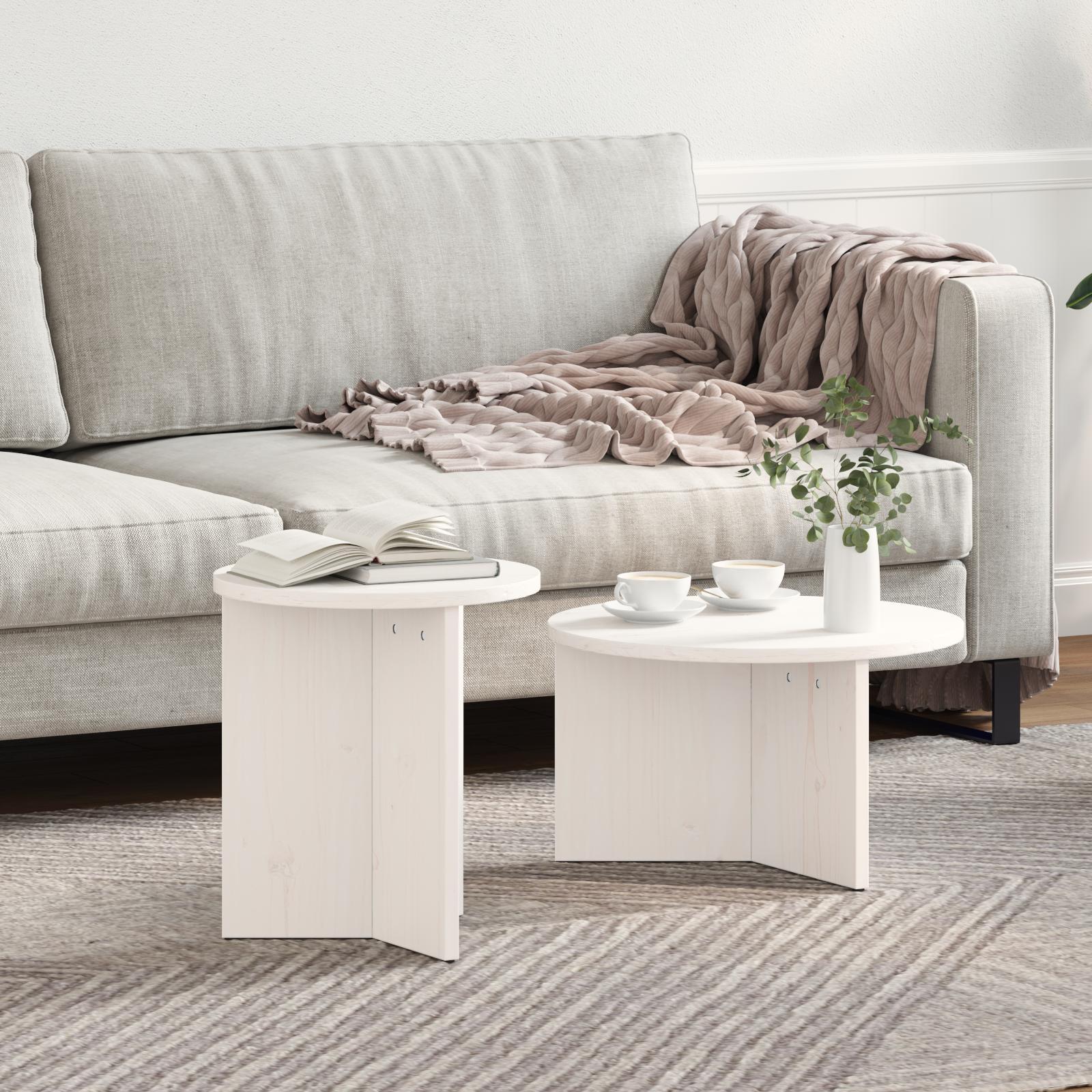 Sofabord 2 stk Hvid 49 x 49 x 28 cm Massivt fyrretræ