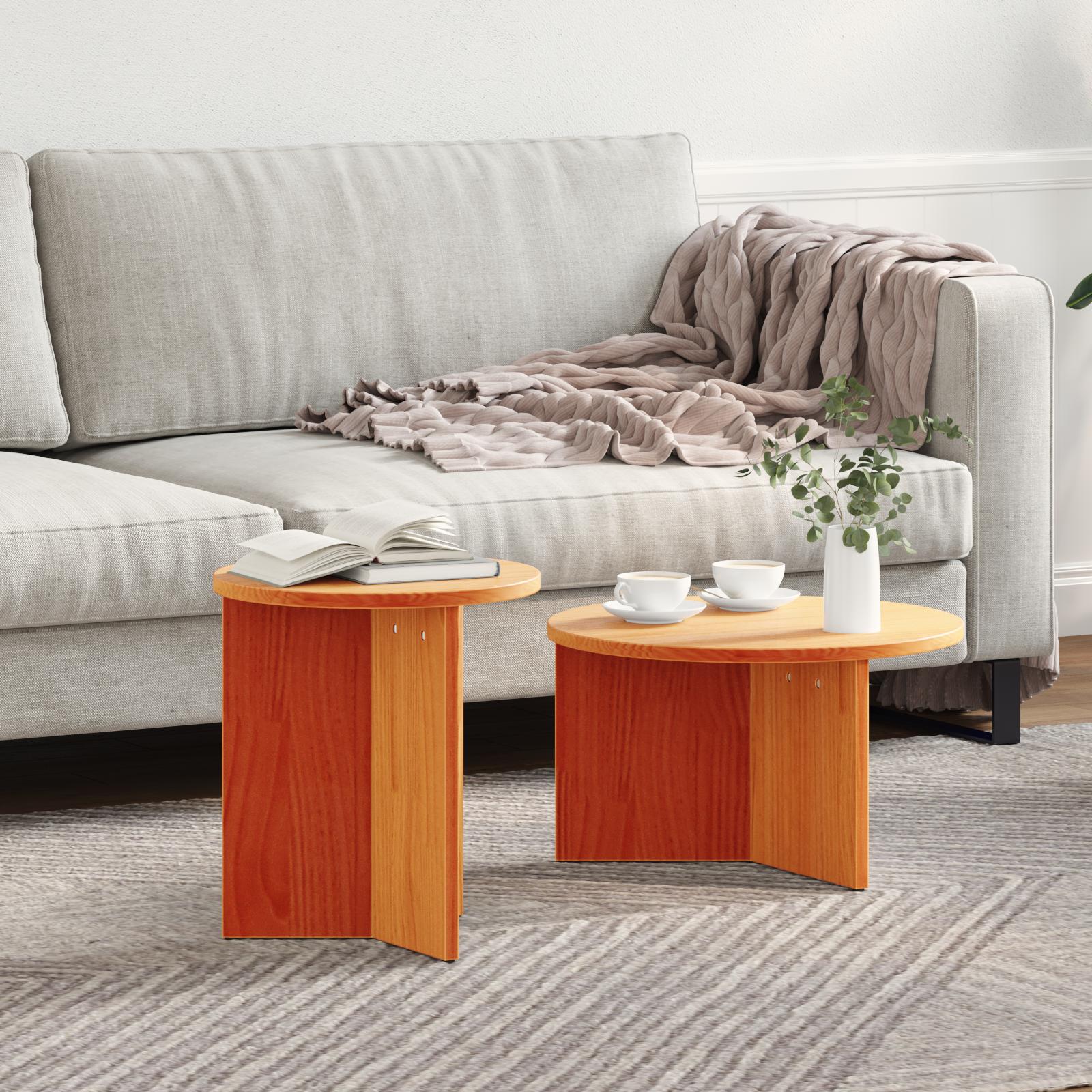 Sofabord 2 stk Gyldenbrun 49 x 49 x 28 cm Massivt fyrretræ