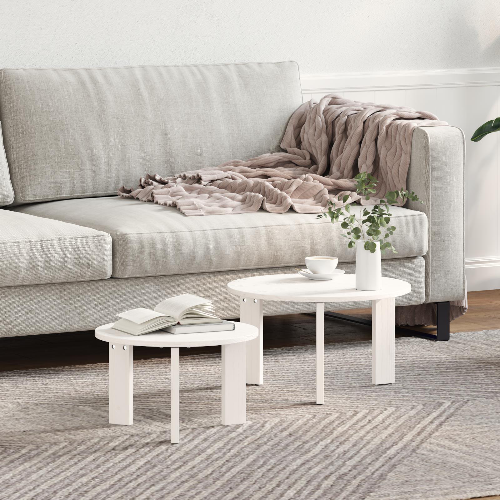 Sofabord 2 stk Hvid 47.5 x 47.5 x 27 cm Massivt fyrretræ