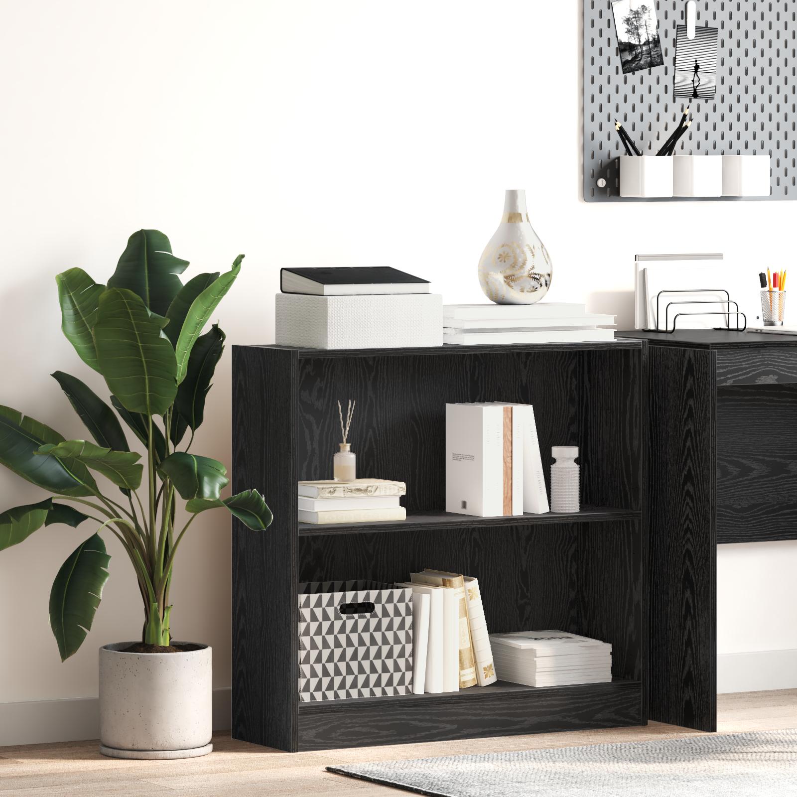 Bogreol i sort eg - 80 × 24 × 76 cm, konstrueret træ