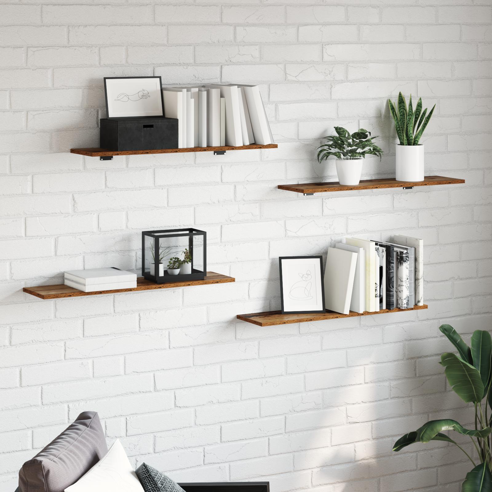Boghylde Bræt 4 pcs Brun 80 x 20 x 1,5 cm Konstrueret træ