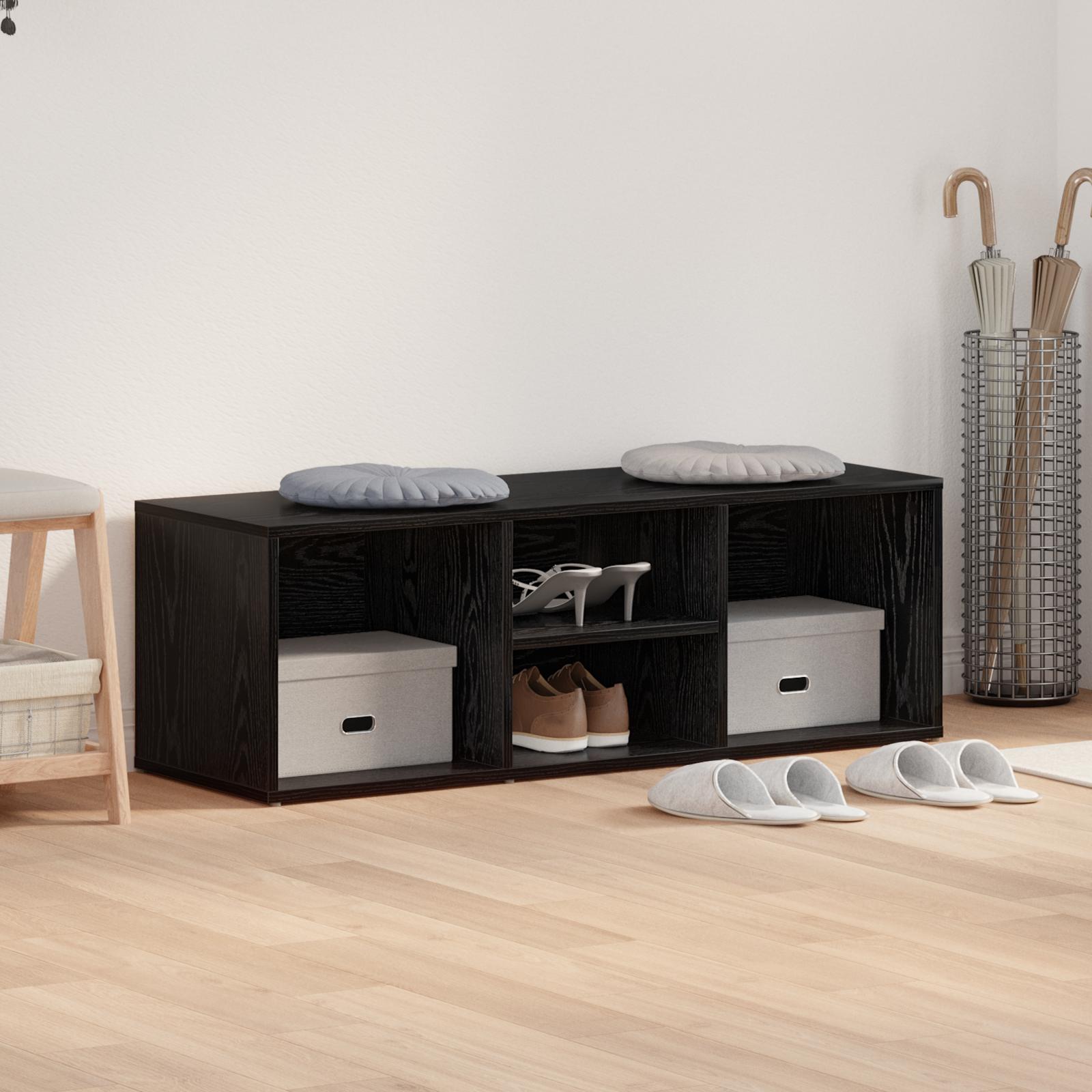 Skobænk med hylder - sort eg, 102 × 35 × 35 cm, konstrueret træ
