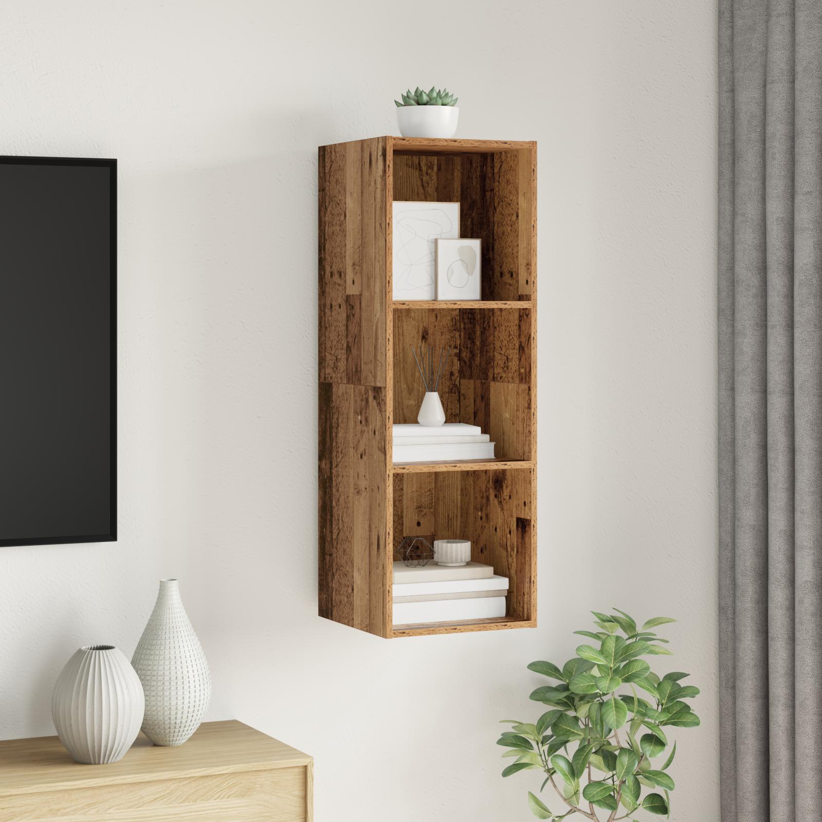 Væghængt tv-møbelsæt i gammelt trælook - 37 × 37 × 107 cm, konstrueret træ