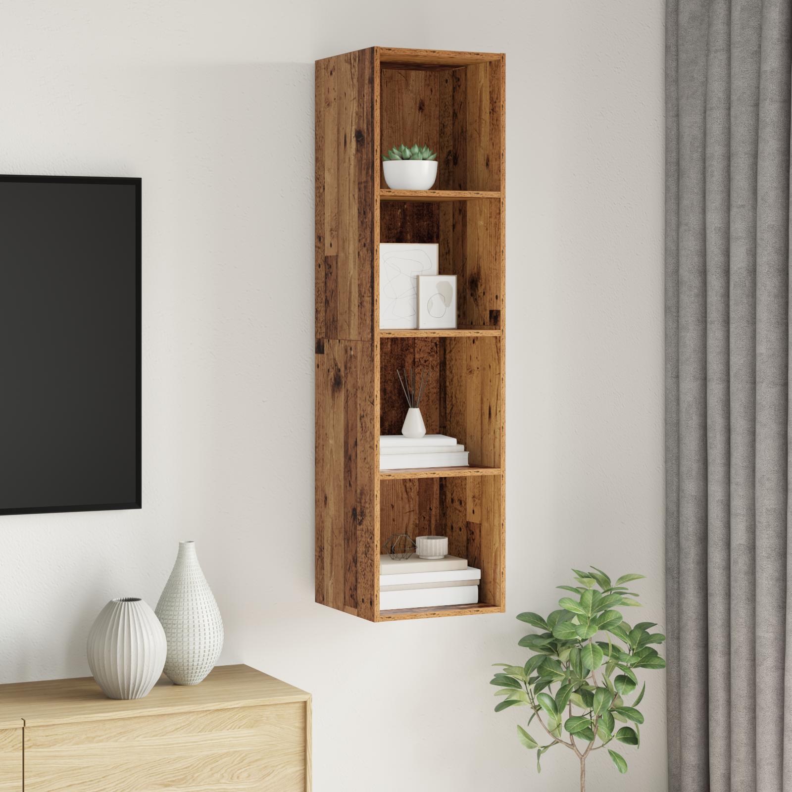 Væghængt TV-møbelsæt i gammelt trælook - 37 × 37 × 142,5 cm, konstrueret træ