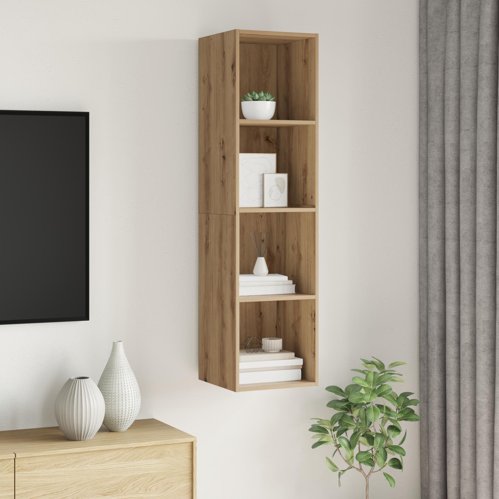 Væghængt TV-skab i artisan egetrælook - 37 × 37 × 142,5 cm, konstrueret træ