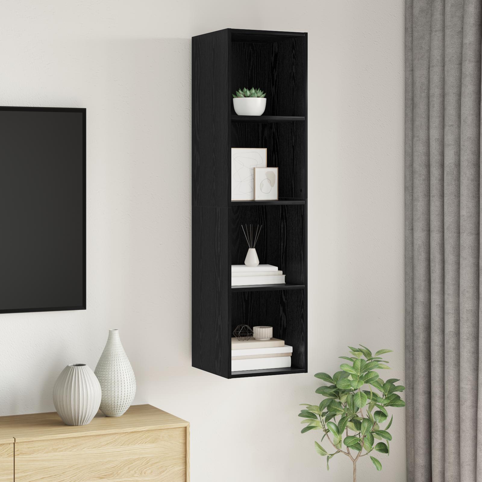 TV Skab Vægmonteret Sort eg 37 x 37 x 142.5 cm Konstrueret træ