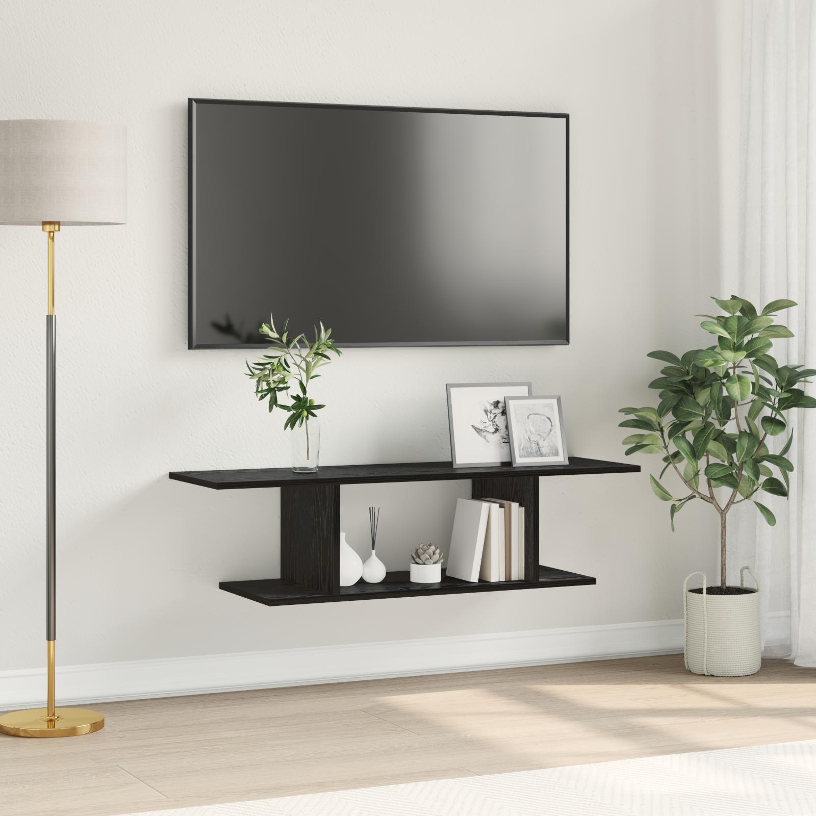 Vægmonteret TV-bord - sort, 103 × 30 × 26,5 cm, konstrueret træ