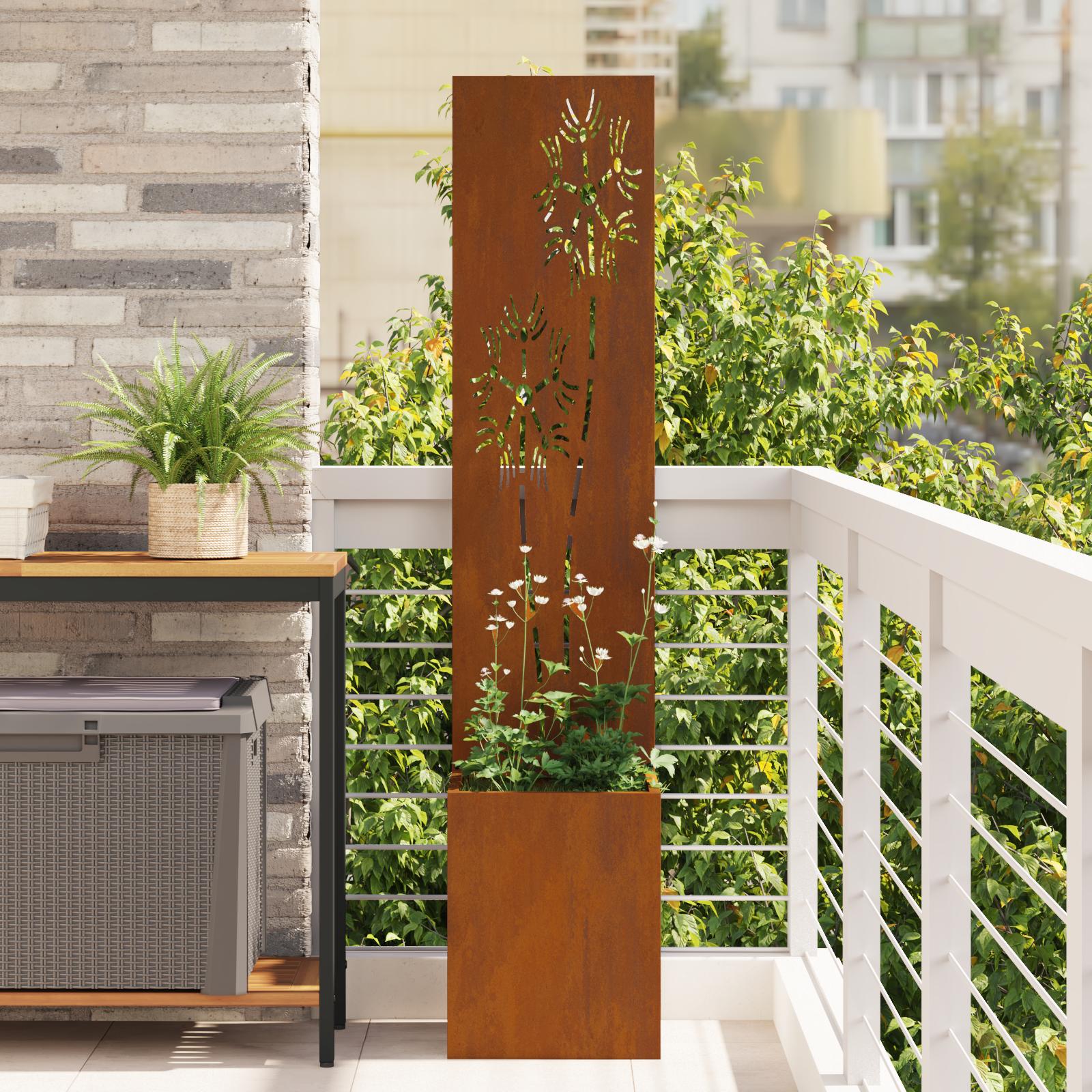 Have Privatliv Skærm Fretwork 32 X 140 Cm Koldvalset Stål - Forvitret stål / Solsikke