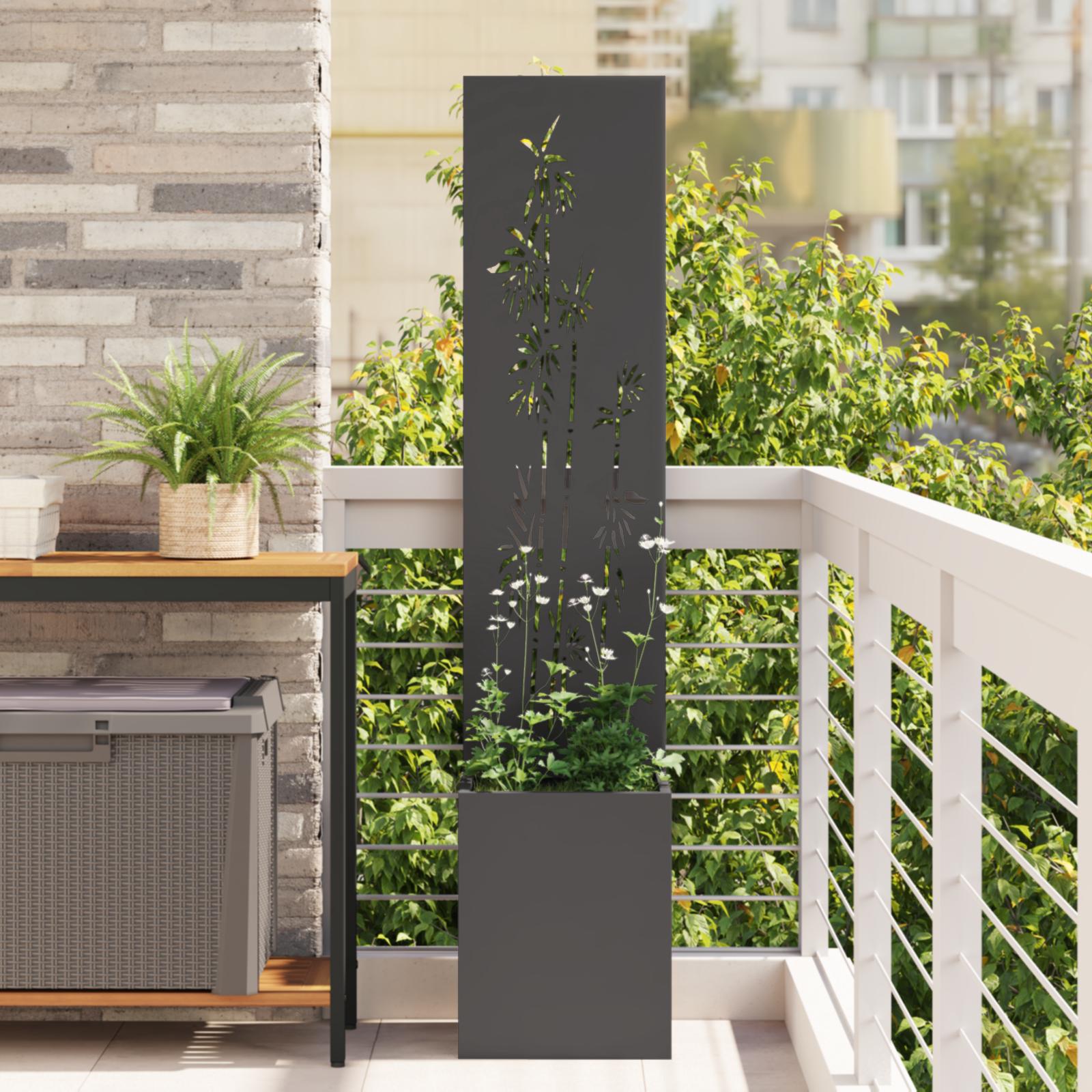 Have Privatliv Skærm Fretwork 32 X 140 Cm Koldvalset Stål - Sort / Bambus