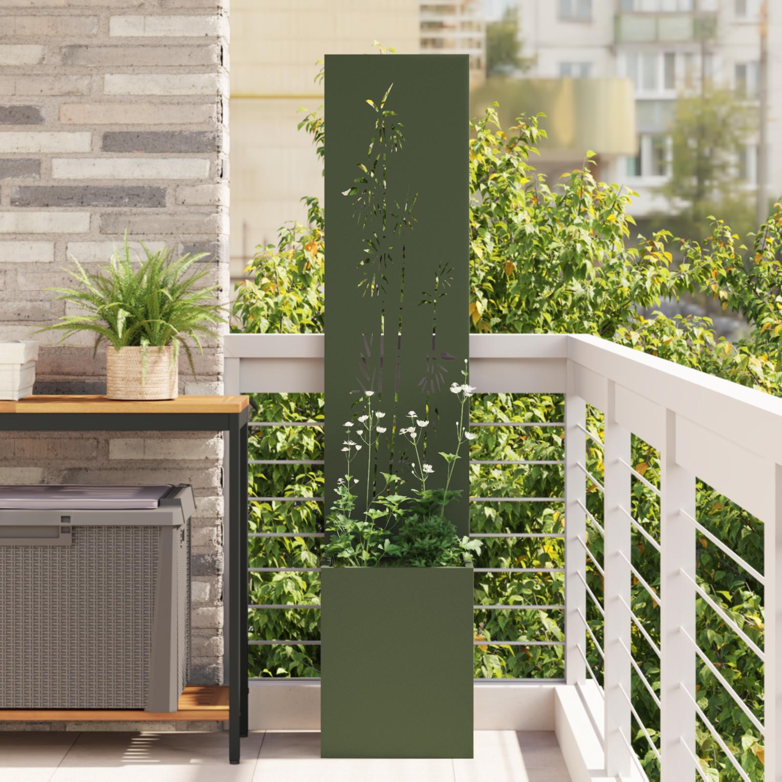 Have Privatliv Skærm Fretwork 32 X 140 Cm Koldvalset Stål - Olivengrøn / Bambus