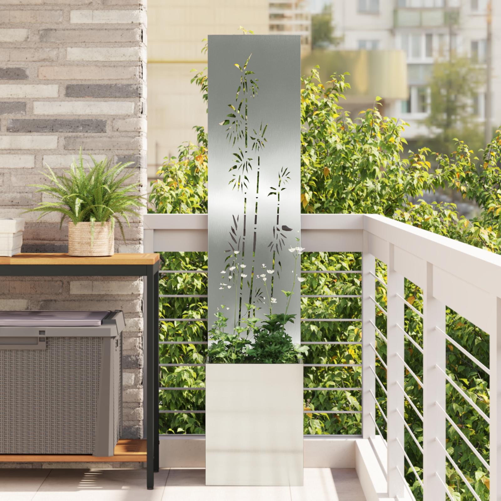 Have Privatliv Skærm Fretwork 32 X 140 Cm Koldvalset Stål - Galvaniseret stål / Bambus