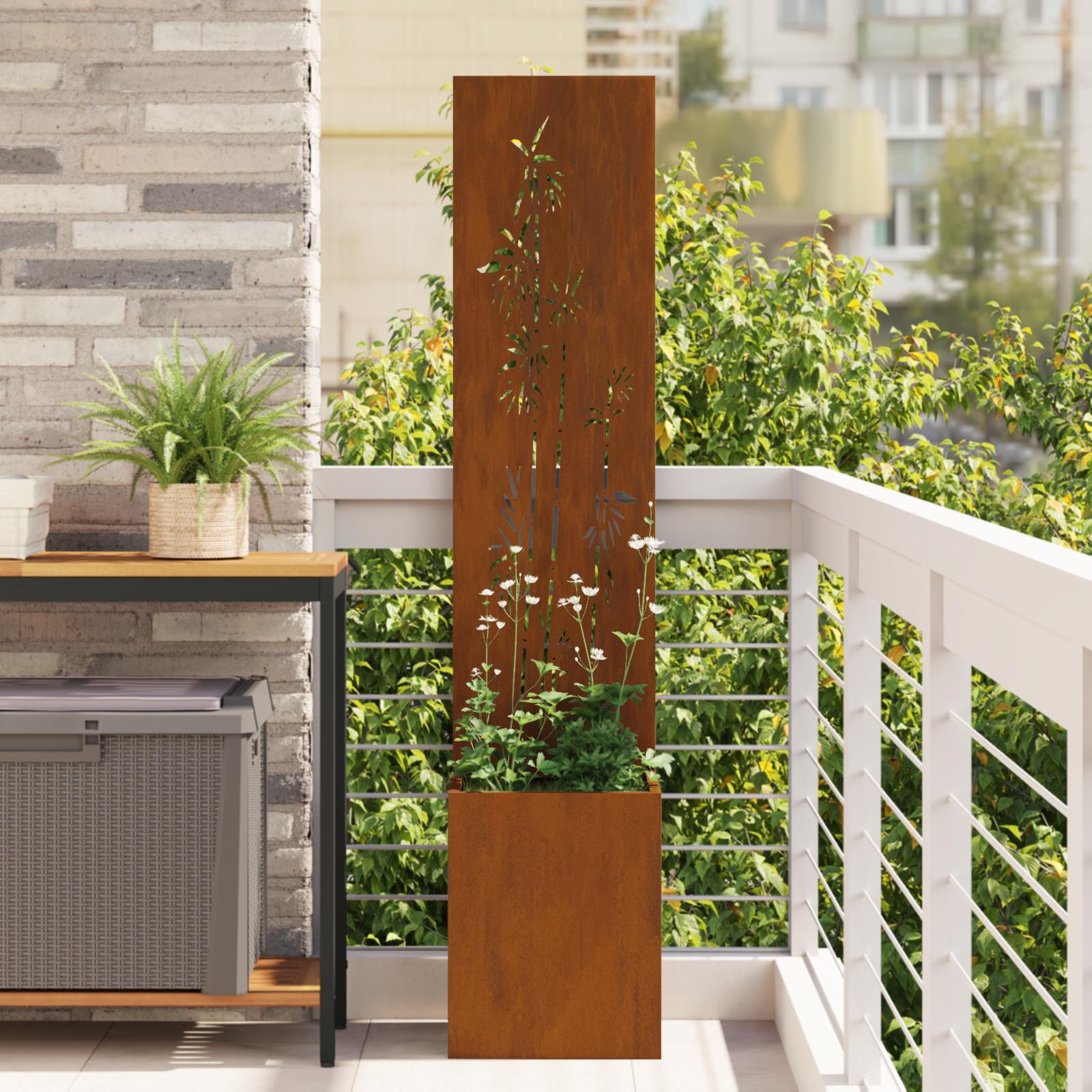 Have Privatliv Skærm Fretwork 32 X 140 Cm Koldvalset Stål - Forvitret stål / Bambus
