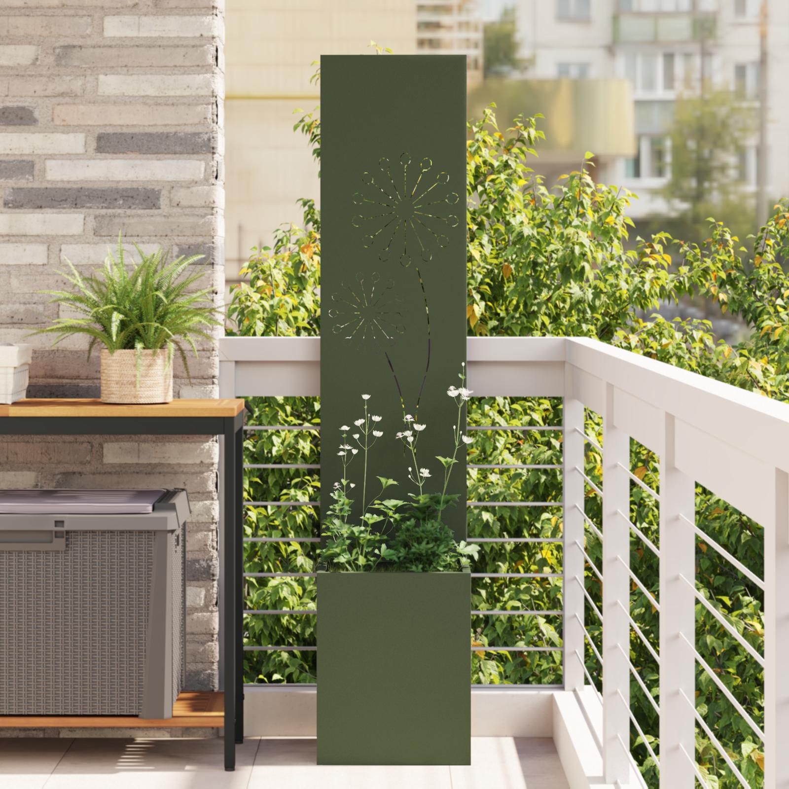 Have Privatliv Skærm Fretwork 32 X 140 Cm Koldvalset Stål - Olivengrøn / Mælkebøtte