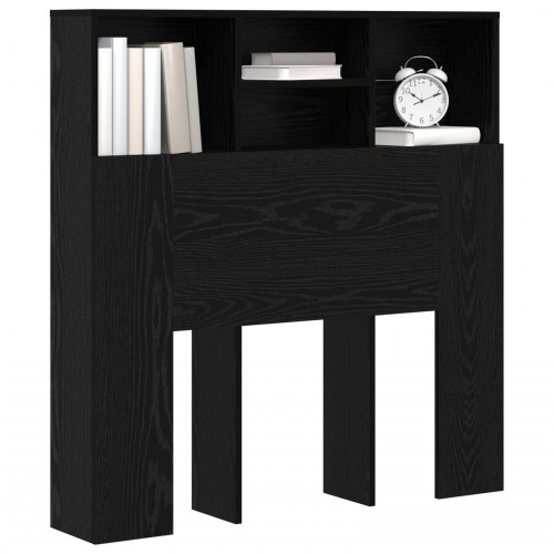 Sengegavl med hylder - sort eg, 100 x 19 x 103,5 cm