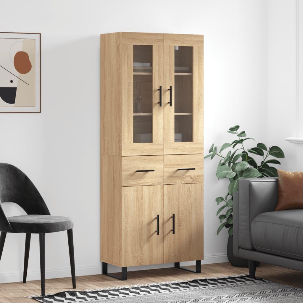 Højskab 69,5X34X180 Cm Konstrueret Træ - Sonoma-eg / 2 låger og 2 skuffer