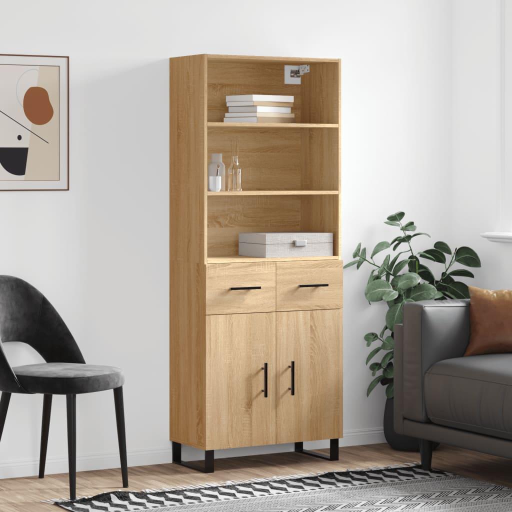 Højskab 69,5X34X180 Cm Konstrueret Træ - Sonoma-eg / 2 låger og 2 skuffer