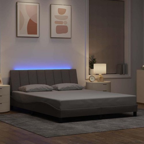 Sengeramme Hanko 160 x 200 cm med LED og gavlpude - gråbrun