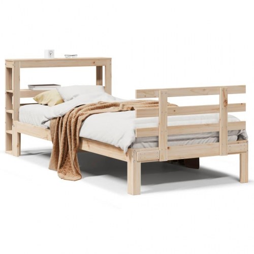 Sengeramme med sengegavl 75×190 cm - massivt fyrretræ, hylder
