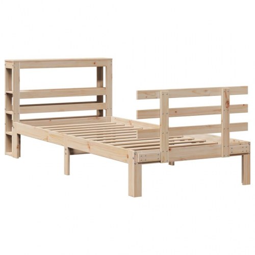 Sengeramme med sengegavl 75×190 cm - massivt fyrretræ, hylder