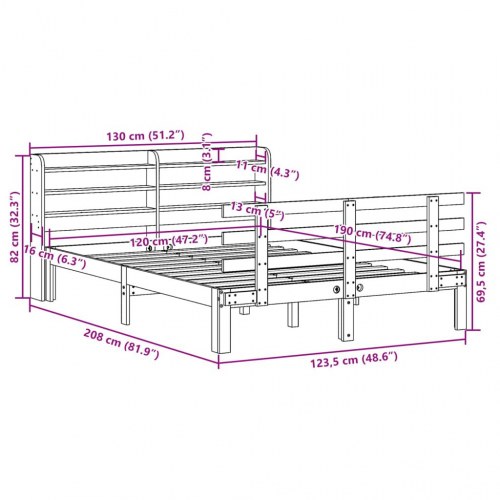 Sengeramme med gavl 120x190 cm i massivt fyrretræ - hvid
