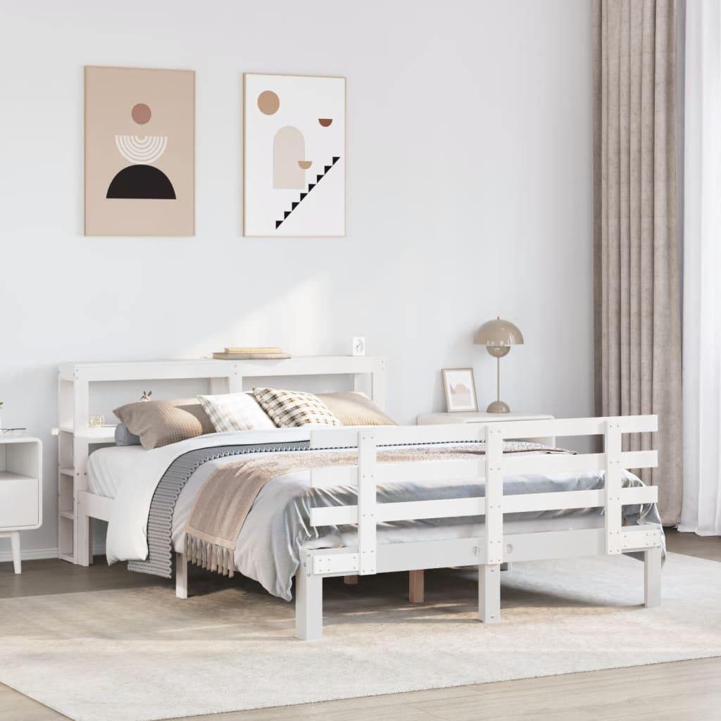 Sengeramme med sengegavl 120x190 cm massivt fyrretræ hvid