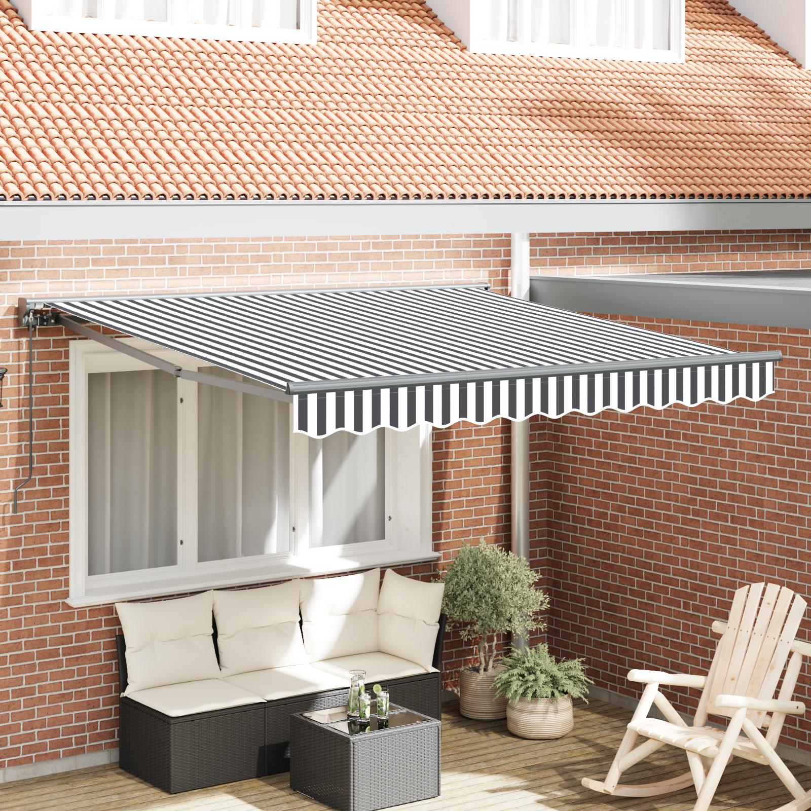 Udtrækkelig Markise Blå Og Hvid 350X200 Cm Stof - Anthracit og hvid (anthracitramme) / 3,5 x 2,5 m / Manuel