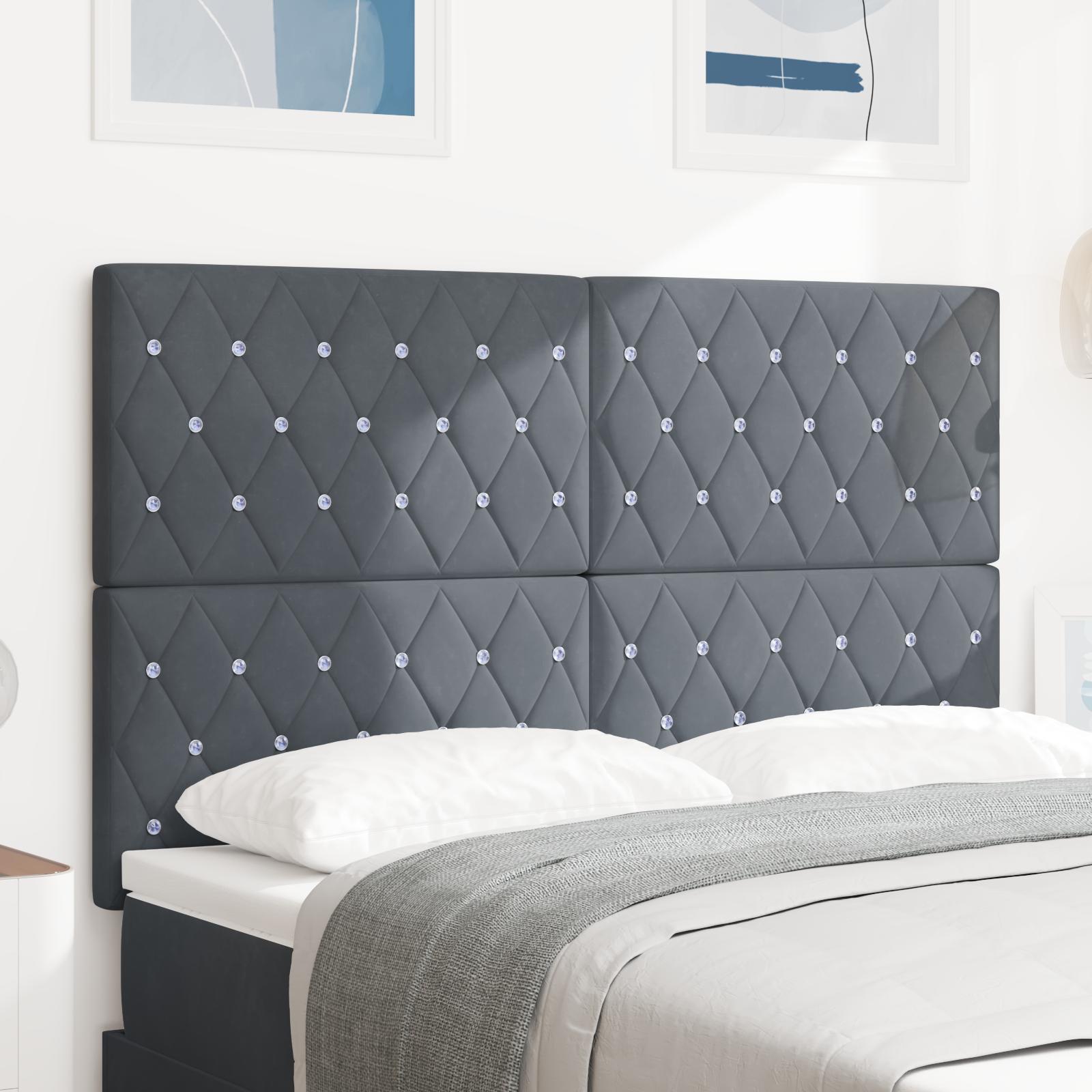 vidaXL LED sengegavl med LED-lysstrimler Mørkegrå 144 cm Fløjl
