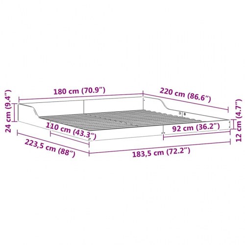 Sengestel Hvid 180 x 220 cm Massivt fyrretræ