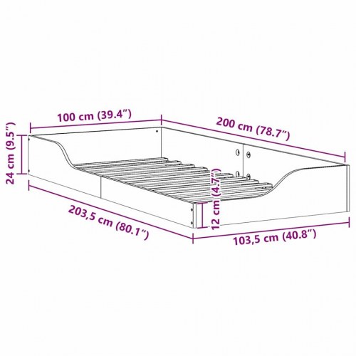 Gulv seng ramme Brun 100 x 200 cm Massiv fyrretræ