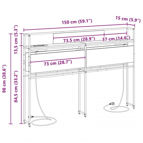 Opbevaringshovedgavl i røget eg - 150 x 15 x 98 cm