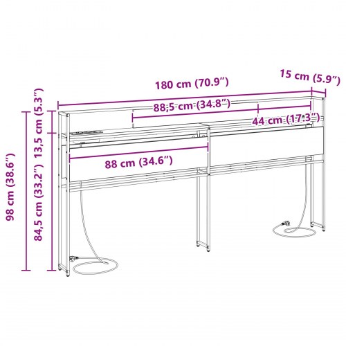 Opbevaringshovedgavl med hylde Sonoma-eg 180 cm Konstrueret træ