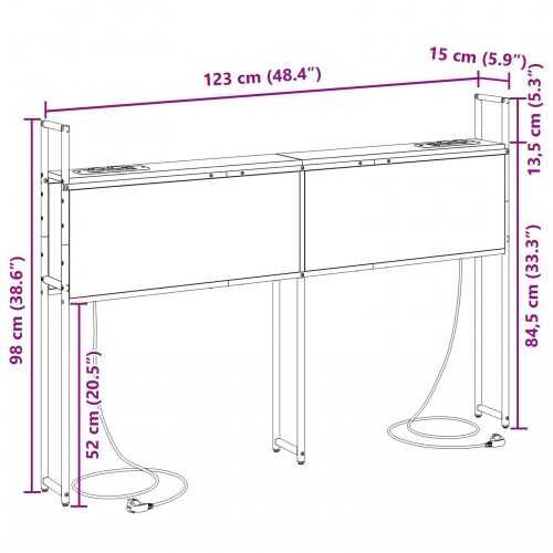 Opbevaringshovedgavl med Opladningsstation Sonoma-eg 120 cm