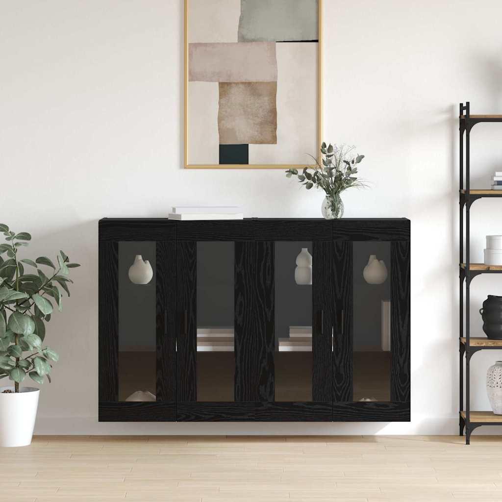 Væghængte skabe 2 stk Sort eg 69.5 x 34 x 90 cm Konstrueret træ