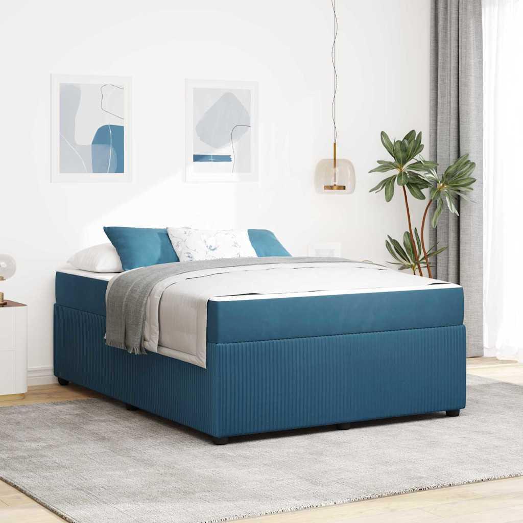 Sengeramme Med Madras Med Madras Lysegrå 80 X 200 Cm Fløjl - Blå / 140 x 200 cm