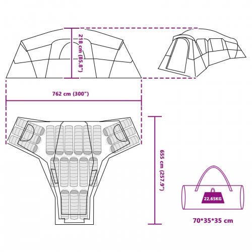 Familietelt Grøn 762 x 655 x 218 cm Polyester